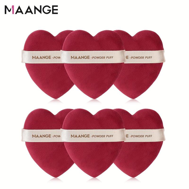 6pcs Large Heart Dry Cushion Puffs for Under Eyes with Strap Makeup Tool