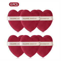 6pcs Large Heart Dry Cushion Puffs for Under Eyes with Strap Makeup Tool
