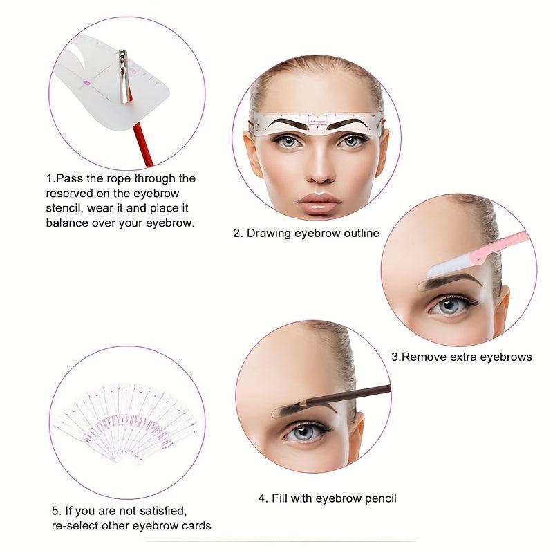 12PCS Eyebrow Stencils Kit Reusable Eyebrow Shaper Template With Strap