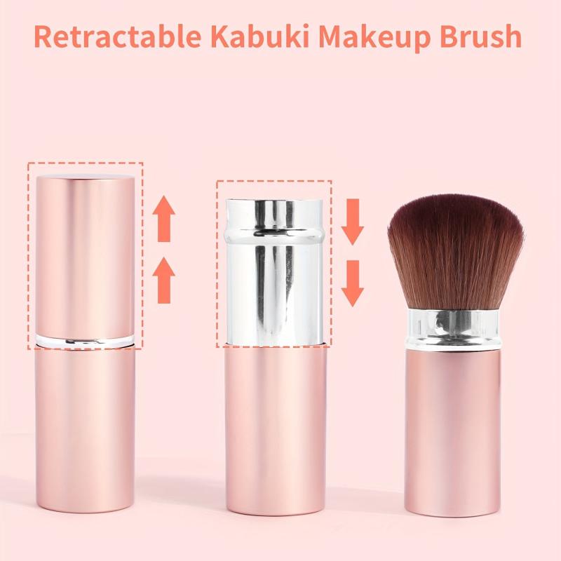 Retractable Kabuki Makeup Brush with Cover for Blush Bronzer