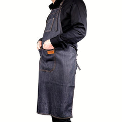Adjustable Denim Apron Barber Salon Haircut Apron With Pockets & Straps