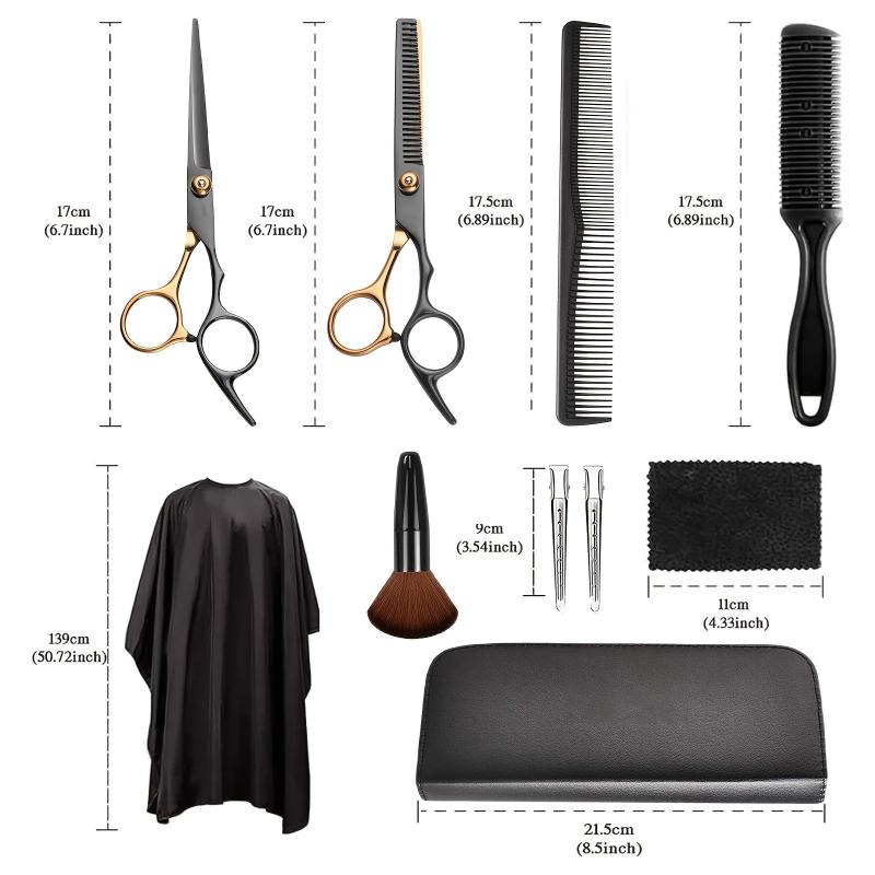 10 Pcs Stainless Steel Hair Cutting Scissors Set for Barber Home Use