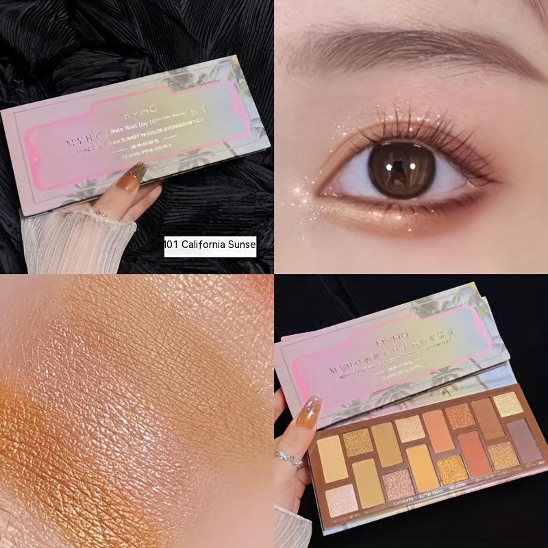 16 Shade Brown Golden Multicolor Eyeshadow Palette Pearly Matte Finish