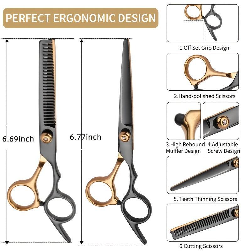 Professional Stainless Steel Hair Cutting Scissors Thinning Shears Golden Finish