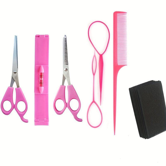 6pcs Hair Cutting Tool Set Scissors Thinning Shears Level Ruler For Bangs