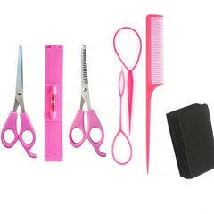 6pcs Hair Cutting Tool Set Scissors Thinning Shears Level Ruler For Bangs