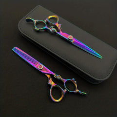 16 51 Cm Hair Scissors Flat Thinning Bangs Dragon Pattern Styling Barber Scissor