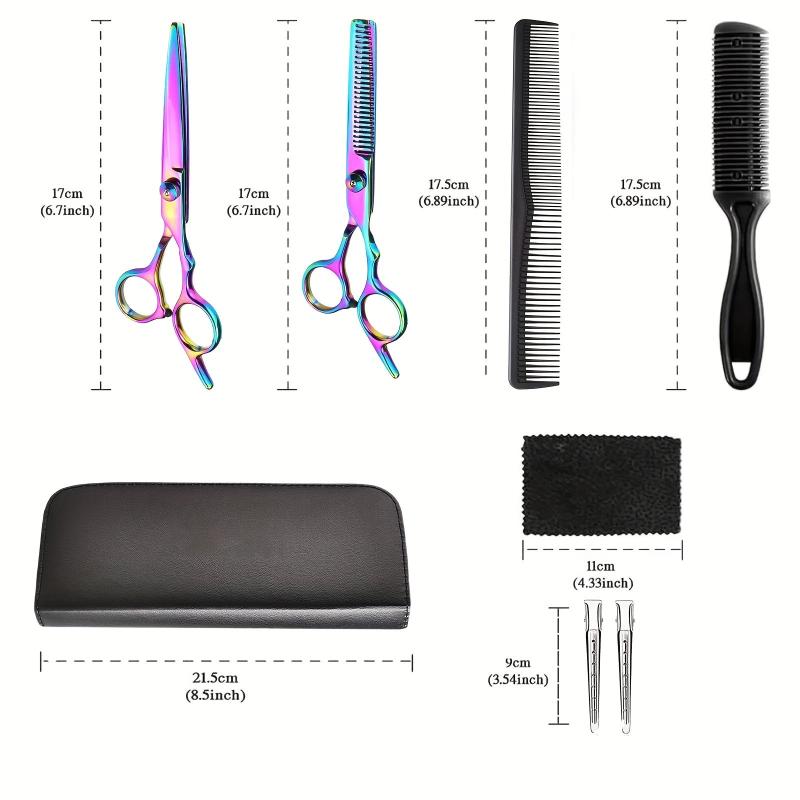 8-Pc Stainless Steel Hair Cutting Scissors Set for Barbers & Salons Rainbow