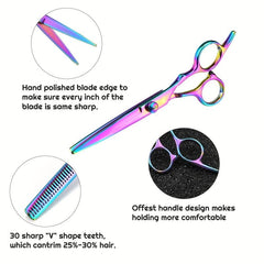 8-Pc Stainless Steel Hair Cutting Scissors Set for Barbers & Salons Rainbow