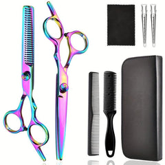 8-Pc Stainless Steel Hair Cutting Scissors Set for Barbers & Salons Rainbow
