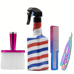 4pcs Barber Hairdressing Tools Set w/ Spray Bottle Brush Comb Razor
