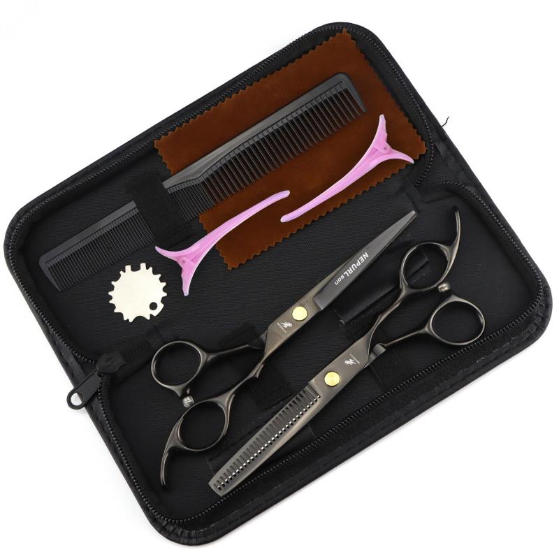 15 24 Cm Hair Scissors Set Flat Scissors Thinning Shears Bag Clip Adjusting Pink
