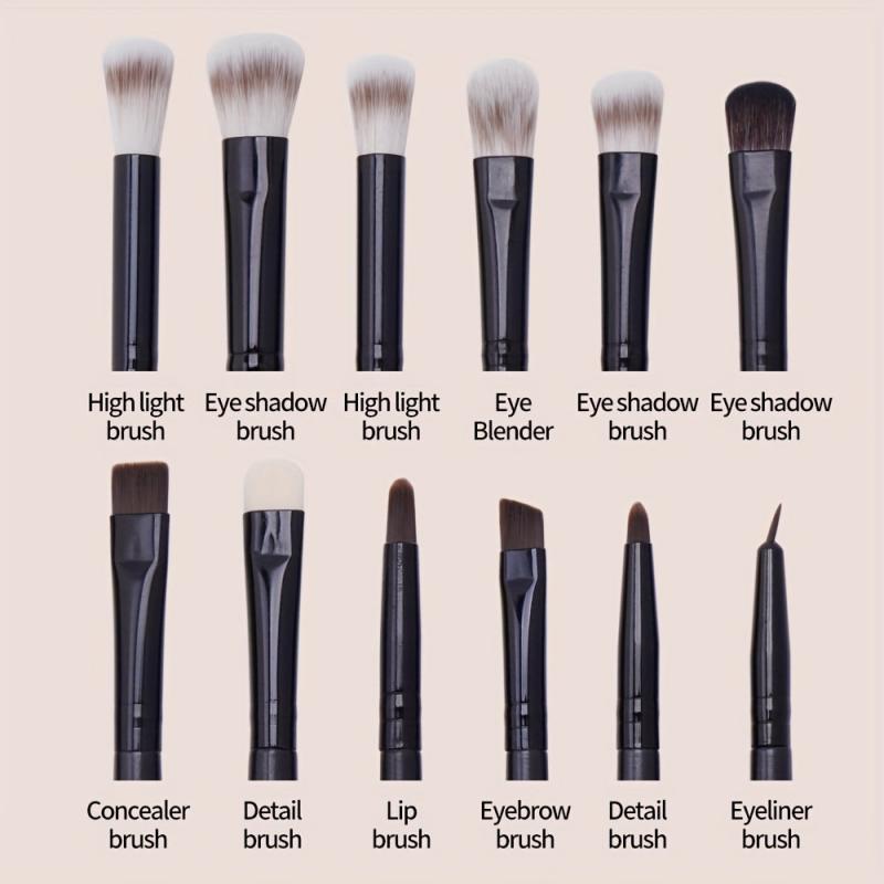12pcs Professional Eye Makeup Brush Set Synthetic Highlighter Eyeshadow Eyeliner
