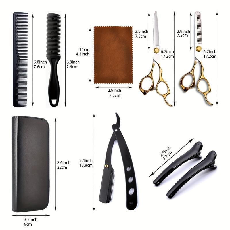 Professional Hair Cutting Scissors & Razor Kit Set - 9pcs