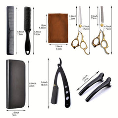 Professional Hair Cutting Scissors & Razor Kit Set - 9pcs