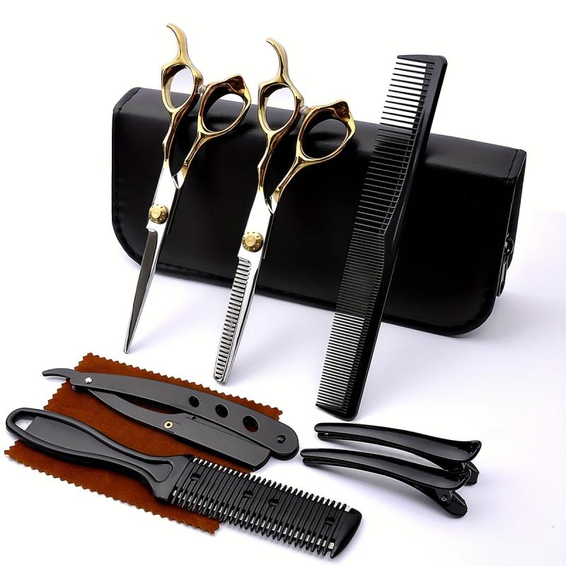 Professional Hair Cutting Scissors & Razor Kit Set - 9pcs