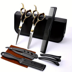 Professional Hair Cutting Scissors & Razor Kit Set - 9pcs