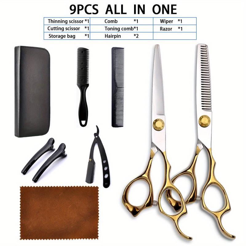 Professional Hair Cutting Scissors & Razor Kit Set - 9pcs