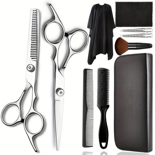 10pcs Hair Cutting Scissors Stainless Steel Hairdressing Shears Set