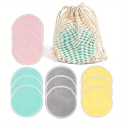 12pcs Colorful Makeup Remover Towel Mesh Bag Soft and Reusable Washable Puff