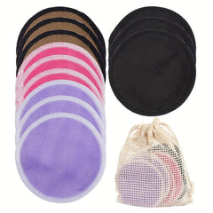 12pcs Colorful Makeup Remover Towel Mesh Bag Soft and Reusable Washable Puff
