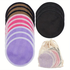 12pcs Colorful Makeup Remover Towel Mesh Bag Soft and Reusable Washable Puff