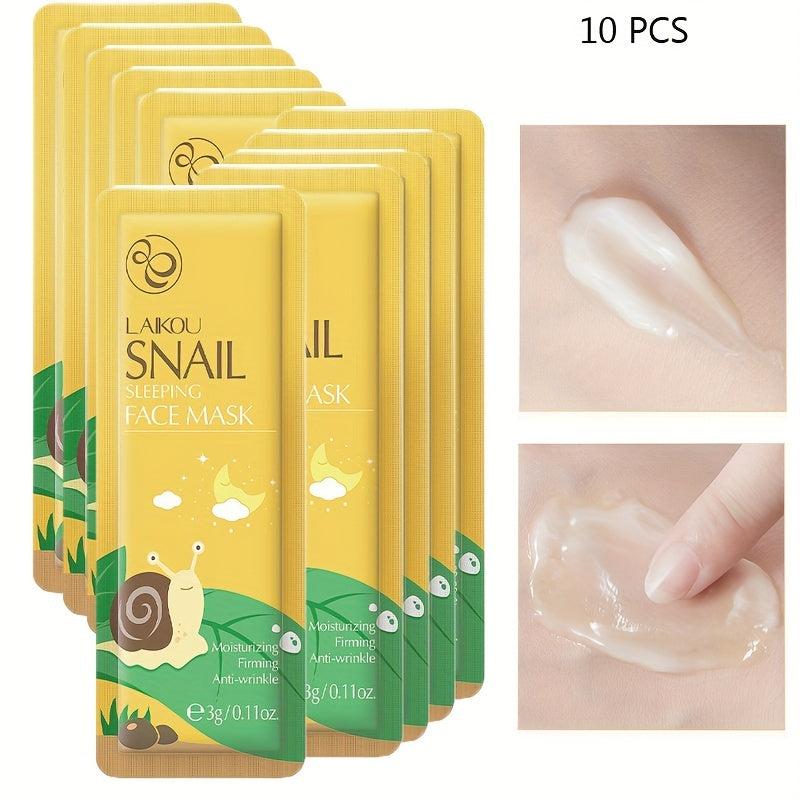 10 Pcs Snail Face Mask Moisturizing Travel Smooth Wrinkle