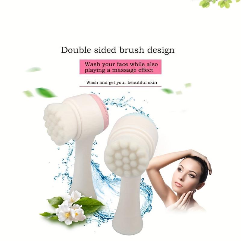 3D Bilateral Silicone Facial Cleanser Brush Soft Bristles - Men and Women