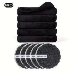 5pcs Facial Cleanser Set Square Face Towel Round Makeup Remover Puff Kit
