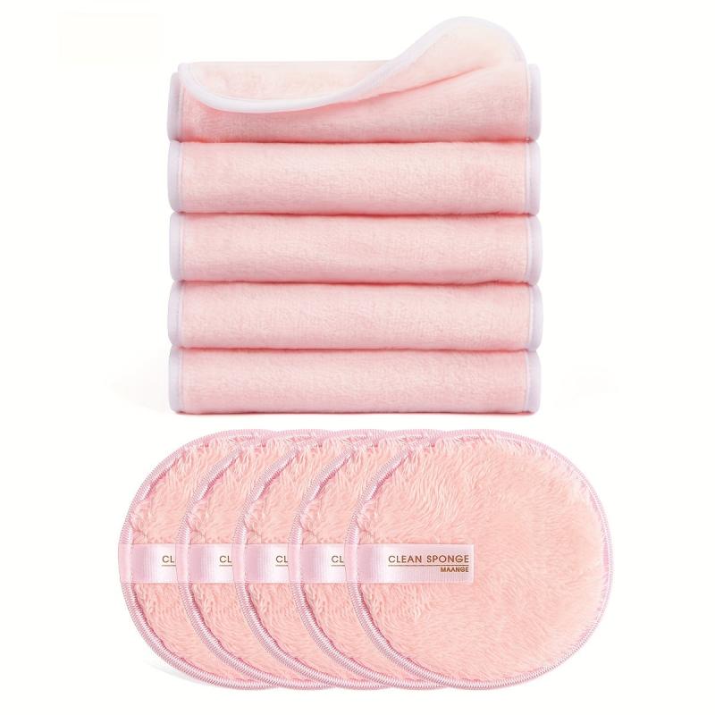 5pcs Facial Cleanser Set Square Face Towel Round Makeup Remover Puff Kit