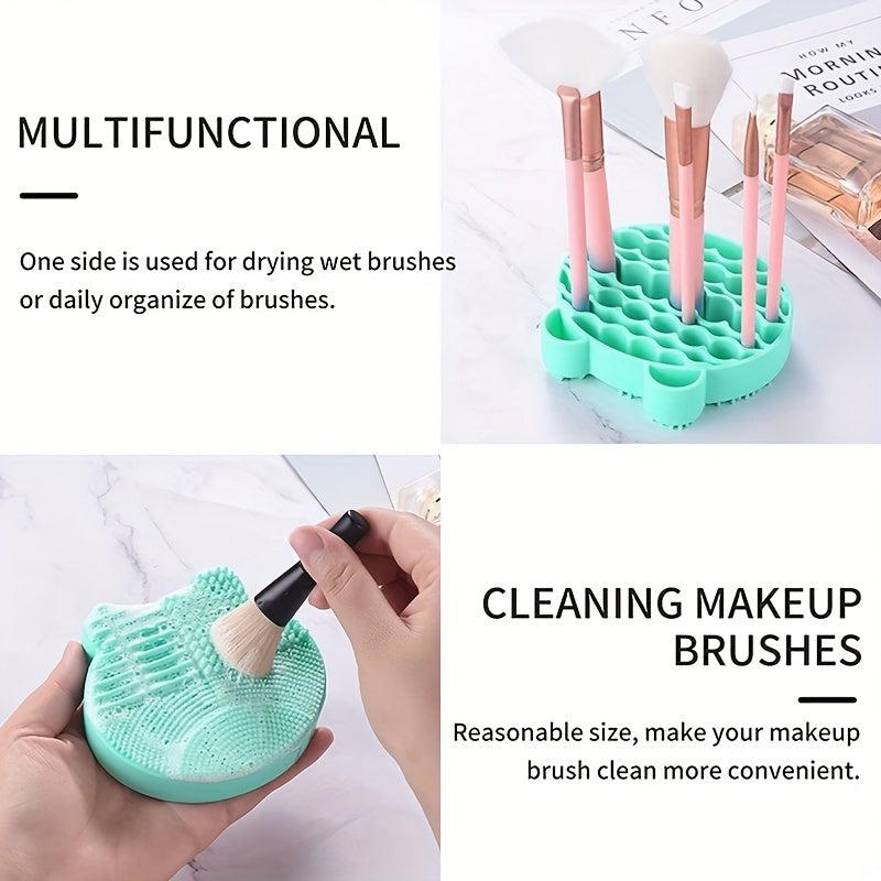 Silicone Makeup Brush Cleaning Mat With Brush Drying Holder