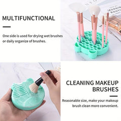 Silicone Makeup Brush Cleaning Mat With Brush Drying Holder