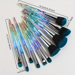 10pcs Crystal Handle Makeup Brushes Set Ideal Gift