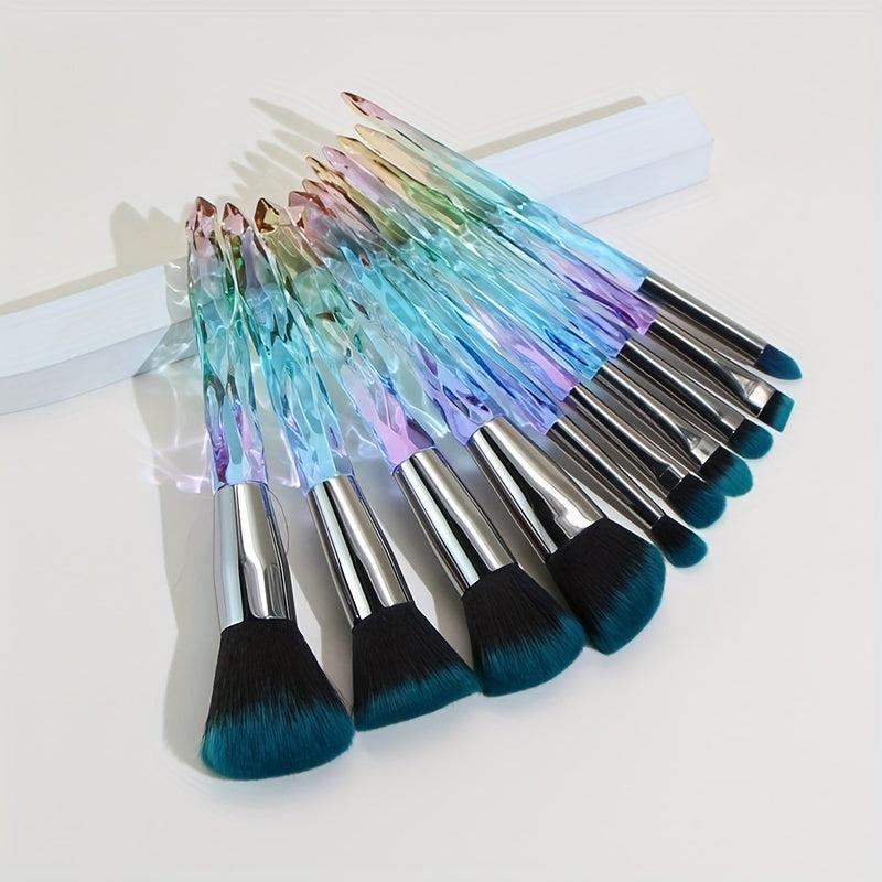 10pcs Crystal Handle Makeup Brushes Set Ideal Gift
