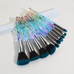 10pcs Crystal Handle Makeup Brushes Set Ideal Gift