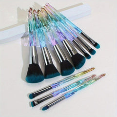 10pcs Crystal Handle Makeup Brushes Set Ideal Gift