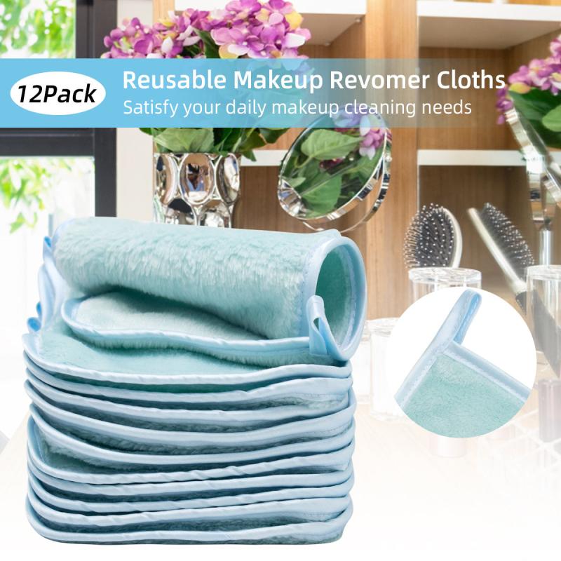 12pcs Reusable Makeup Remover Cloths Pads - Face Cleansing Cloth
