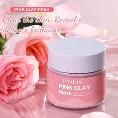 LIYALAN Pink Clay Face Mud Mask for Blackheads Pore Shrinking 120g