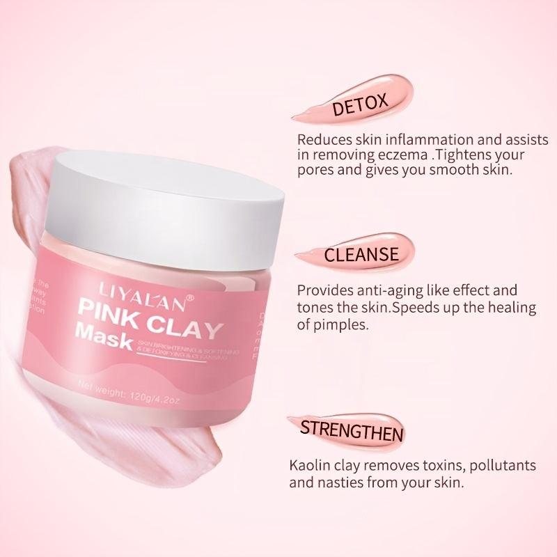 LIYALAN Pink Clay Face Mud Mask for Blackheads Pore Shrinking 120g