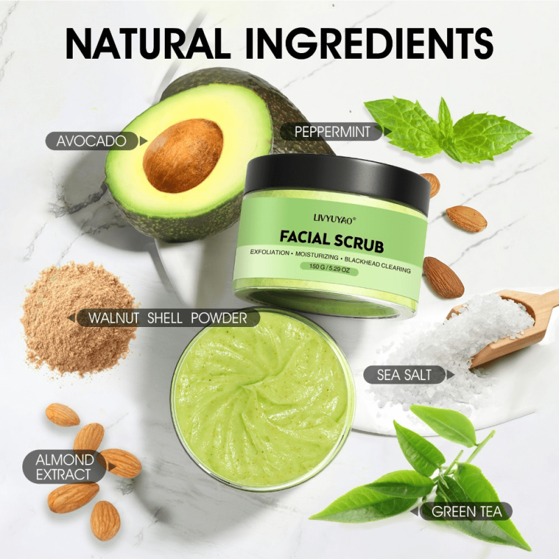 Organic Avocado & Green Tea Face Scrub With Brush