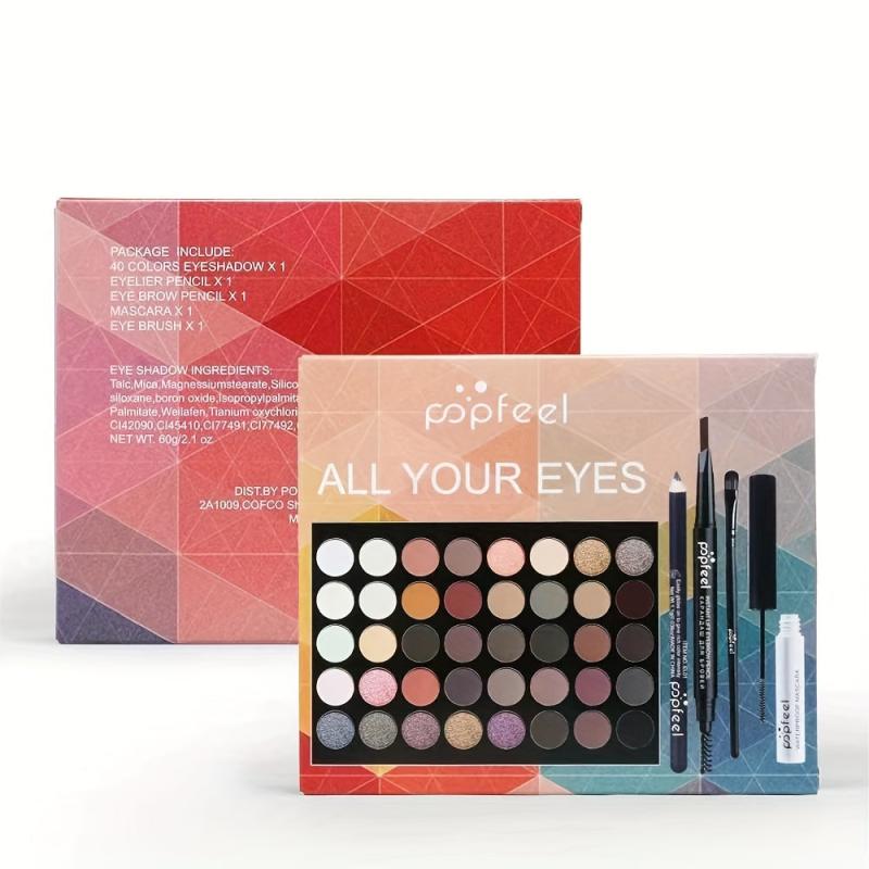 Complete Eye Makeup Set: Palette, Mascara, Brush, Liner, Brow Pen