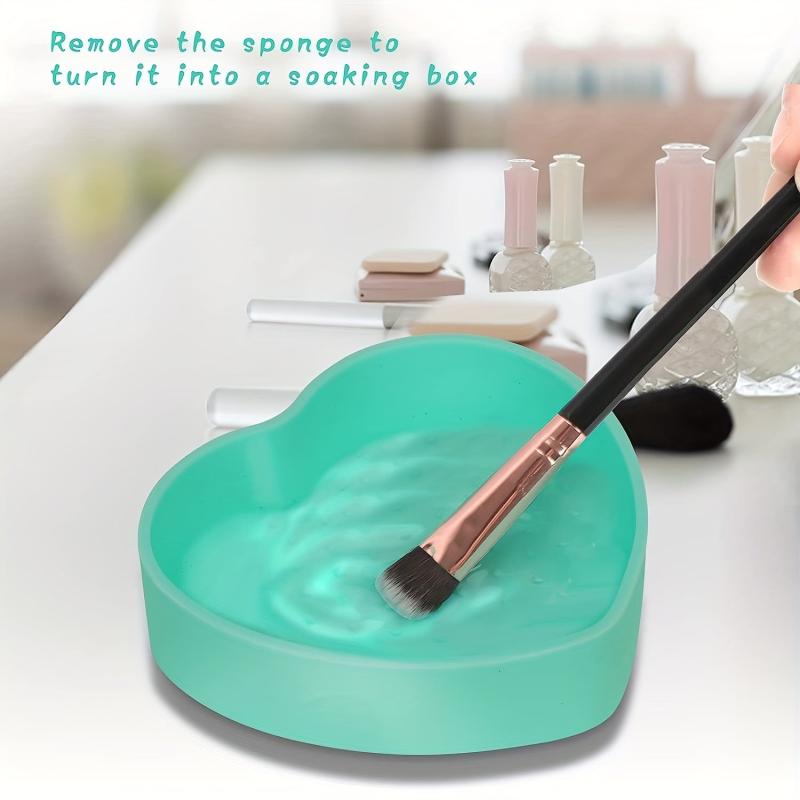 Makeup Brush Cleaning Mat with Removal Sponge 2 in 1 Silicone Cleaner Box