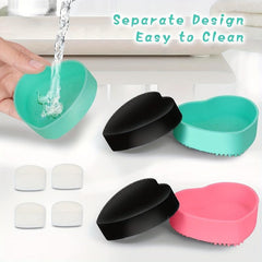 Makeup Brush Cleaning Mat with Removal Sponge 2 in 1 Silicone Cleaner Box