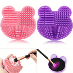 Makeup Brush Cleaning Mat with Removal Sponge 2 in 1 Silicone Cleaner Box