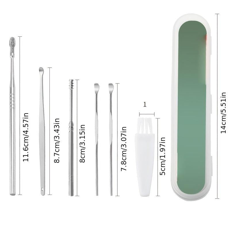 Stainless Steel Ear Wax Remover Kit with Brush & Storage Box