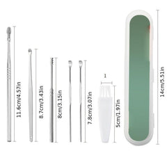 Stainless Steel Ear Wax Remover Kit with Brush & Storage Box
