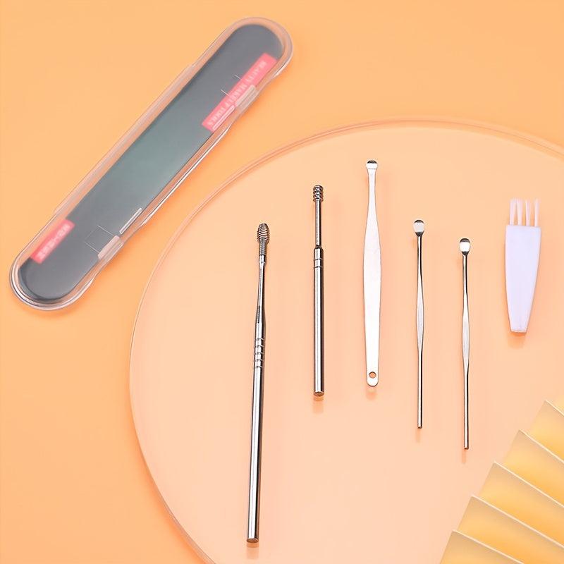 Stainless Steel Ear Wax Remover Kit with Brush & Storage Box