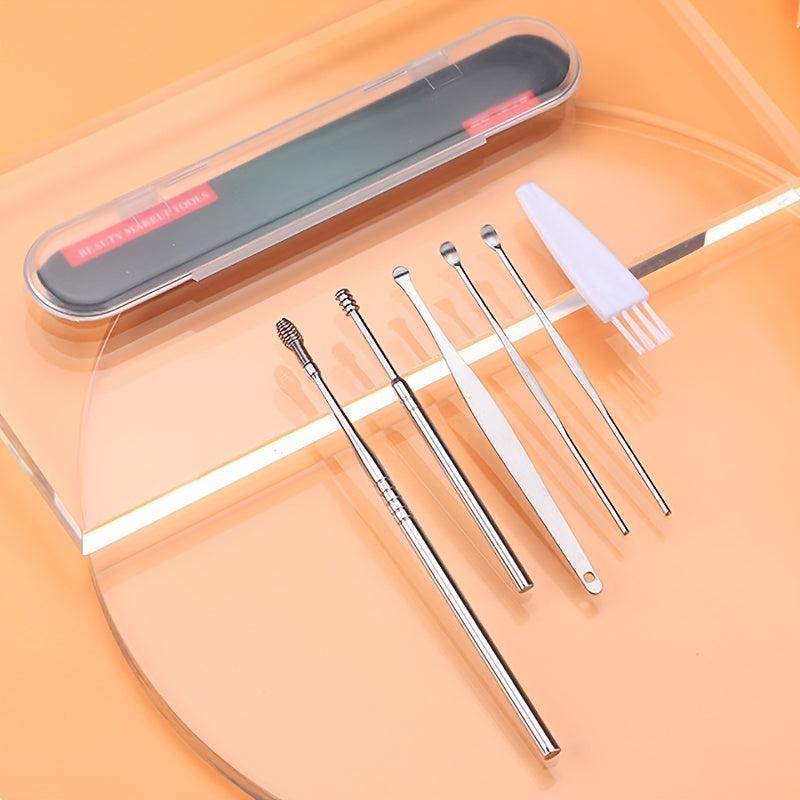 Stainless Steel Ear Wax Remover Kit with Brush & Storage Box