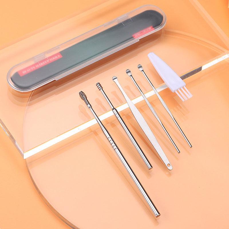 Stainless Steel Ear Wax Remover Kit with Brush & Storage Box