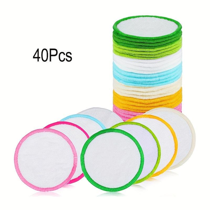40pcs Round Microfiber Makeup Remover Pads-Soft & Reusable Facial Cleansing Puff